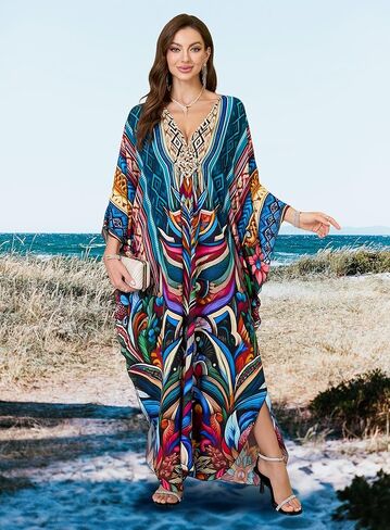 فستان Kaftan للسيدات 2025 V-Neck Beach Cove Up for Swimsuit و Mumu Loungewear & Home Caftan Light in Kuwait