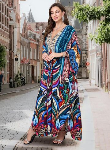 فستان Kaftan للسيدات 2025 V-Neck Beach Cove Up for Swimsuit و Mumu Loungewear & Home Caftan Light in Kuwait