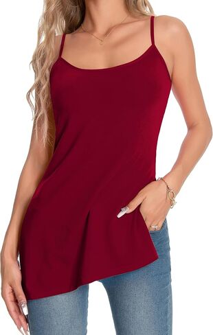 TAIPOVE Pima Cotton Asymmetrical Camisole Tops for Women Adjustable Spaghetti Strap Tops Side Slit Extra Long Tanks in Saudi Arabia