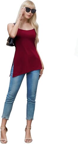 TAIPOVE Pima Cotton Asymmetrical Camisole Tops for Women Adjustable Spaghetti Strap Tops Side Slit Extra Long Tanks in Saudi Arabia