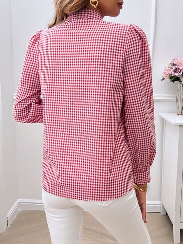 yoeasy Womens Button Down Plaid Shirts Long Sleeve Bow Tie Neck Blouses Trendy Fall Casual Work Office Shirt Going Out Tops in Saudi Arabia