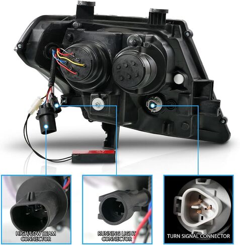 AmeriLite for 2009-2020 Nissan Frontier Pickup Truck LED DRL Tube Switchback Sequential Signal Black Projector Headlights Set - Passenger and Driver Side in Saudi Arabia