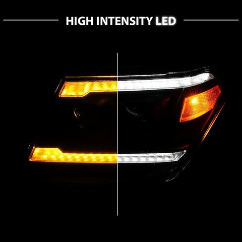 AmeriLite for 2009-2020 Nissan Frontier Pickup Truck LED DRL Tube Switchback Sequential Signal Black Projector Headlights Set - Passenger and Driver Side in Saudi Arabia