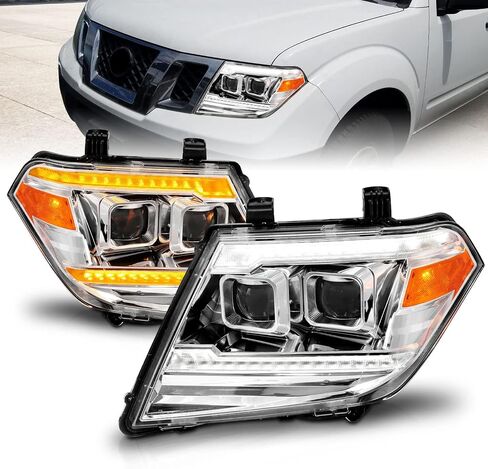 AmeriLite for 2009-2020 Nissan Frontier Pickup Truck LED DRL Tube Switchback Sequential Signal Black Projector Headlights Set - Passenger and Driver Side in Saudi Arabia