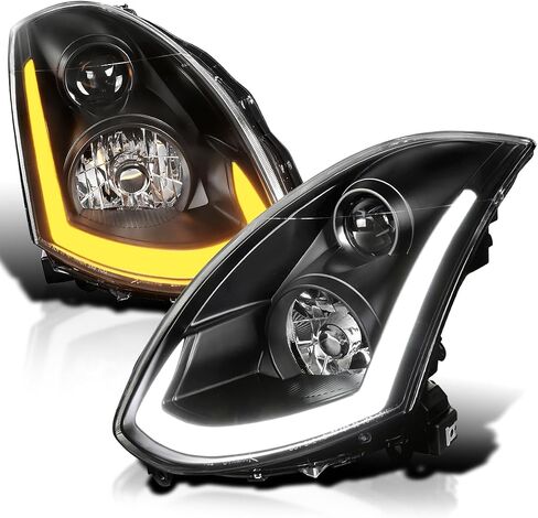 المواصفات Tuning Black Smoke Projector المصابيح الأمامية مع شريط LED متسلسل متوافق مع 2003-2007 Infiniti G35 Coupe ، مجموعة اليسار يمين المصابيح الأمامية in Saudi Arabia