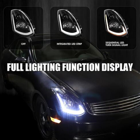 المواصفات Tuning Black Smoke Projector المصابيح الأمامية مع شريط LED متسلسل متوافق مع 2003-2007 Infiniti G35 Coupe ، مجموعة اليسار يمين المصابيح الأمامية in Saudi Arabia