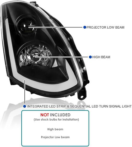 المواصفات Tuning Black Smoke Projector المصابيح الأمامية مع شريط LED متسلسل متوافق مع 2003-2007 Infiniti G35 Coupe ، مجموعة اليسار يمين المصابيح الأمامية in Saudi Arabia