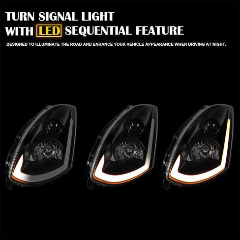 المواصفات Tuning Black Smoke Projector المصابيح الأمامية مع شريط LED متسلسل متوافق مع 2003-2007 Infiniti G35 Coupe ، مجموعة اليسار يمين المصابيح الأمامية in Saudi Arabia