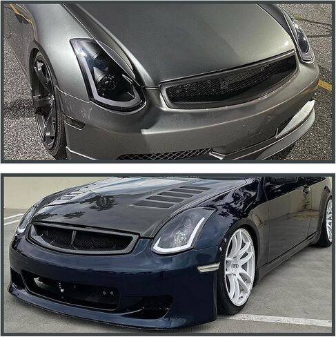 المواصفات Tuning Black Smoke Projector المصابيح الأمامية مع شريط LED متسلسل متوافق مع 2003-2007 Infiniti G35 Coupe ، مجموعة اليسار يمين المصابيح الأمامية in Saudi Arabia