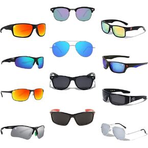 Wholesale Mens Assorted Sport Casual Sunglasses Dozen with 12 Microfiber Soft Pouches in Saudi Arabia