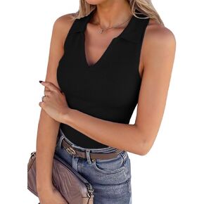 SANDERY Womens Ribbed Tank Top Sleeveless Tops Collared V Neck Polo Shirts Slim Fit Knit Basic Going Out Tops 2025 in Kuwait