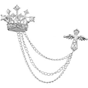 Cross Crown Long Chain Brooch for Men's Rhinestone Tassel Brooch Pin Coat Tassel Chain Lapel Pins Suit Accessories in Kuwait
