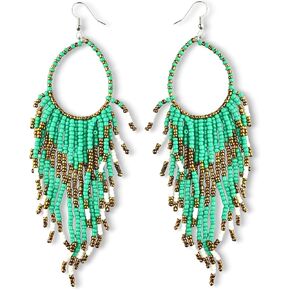 Colorful Bead Dangles, Cowboy Chic Earrings for Women, Boho Handmade Red, Gold, Turquoise Earrings, Ethnic Dangling Beads Design, Gift-Ready, Perfect for Concerts & Festivals in Kuwait