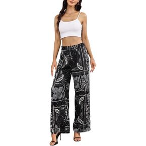 Summer Flowy Palazzo Pants for Women,Floral Casual Boho Wide Leg Pants,Beach Vacation Outfits for Women in Saudi Arabia