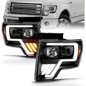 Amerilite استبدال المصابيح الأمامية LED Switchback LED ، الهالوجين ، جهاز عرض رباعي الأنبوب من 2009-2014 Ford F150 - جانب الركاب والسائق ، مجموعة ضوء السيارة ، أنبوب LED الأسود in Saudi Arabia