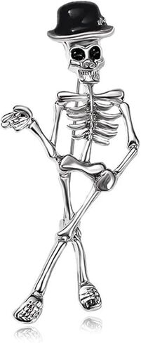 Dancing Skeleton Brooch Pin with Colorful Hat, Gothic Halloween Accessory, Silver Metal Punk Style Decoration for Scarves and Backpacks in Saudi Arabia