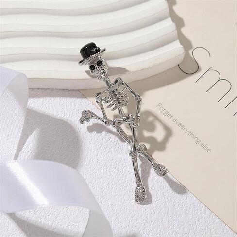 Dancing Skeleton Brooch Pin with Colorful Hat, Gothic Halloween Accessory, Silver Metal Punk Style Decoration for Scarves and Backpacks in Saudi Arabia