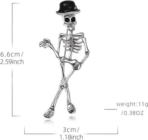 Dancing Skeleton Brooch Pin with Colorful Hat, Gothic Halloween Accessory, Silver Metal Punk Style Decoration for Scarves and Backpacks in Saudi Arabia