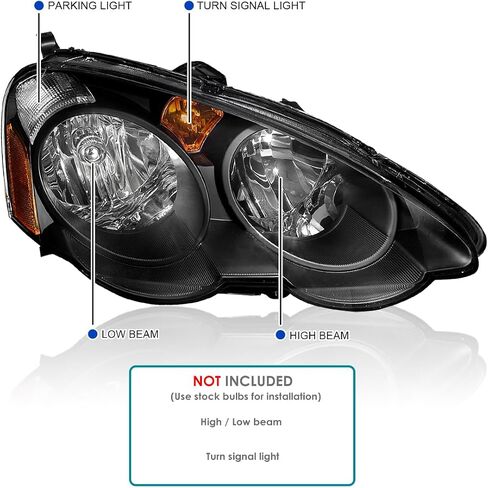 SPEC-D ضبط المصابيح الأمامية السوداء JDM متوافقة مع 2002-2004 ACURA RSX L+R مجموعة مصباح مصباح الرأس in Kuwait