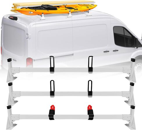 MusixiA 54" Van Roof Ladder Racks Fit for 2015-2025 Ford Transit 150 250 350 Cargo Van Roof Rack 3 Crossbars, Heavy Duty Steel Ladder Rack, 800lbs Load Capacity in Kuwait