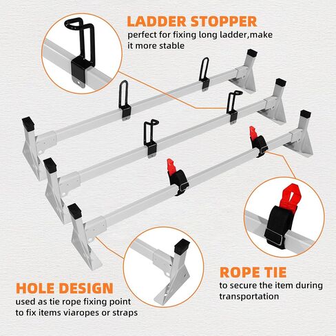MusixiA 54" Van Roof Ladder Racks Fit for 2015-2025 Ford Transit 150 250 350 Cargo Van Roof Rack 3 Crossbars, Heavy Duty Steel Ladder Rack, 800lbs Load Capacity in Kuwait