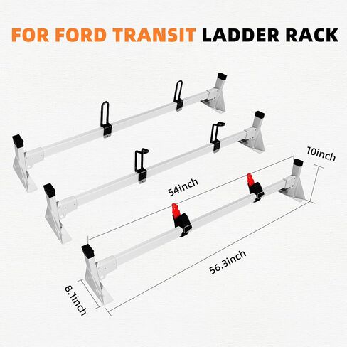 MusixiA 54" Van Roof Ladder Racks Fit for 2015-2025 Ford Transit 150 250 350 Cargo Van Roof Rack 3 Crossbars, Heavy Duty Steel Ladder Rack, 800lbs Load Capacity in Kuwait