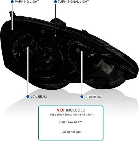 SPEC-D TUNING JDM Black Headlights Compatible with 2002-2004 Acura RSX L+R Pair Head Light Lamp Assembly in Saudi Arabia