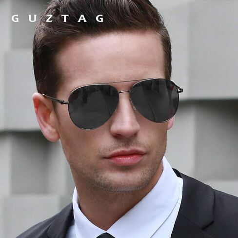 Guztag Aviator Aviator نظارات شمسية للرجال - حماية UV العدسة السوداء - الموضة Retro للجنسين G8259 in Kuwait