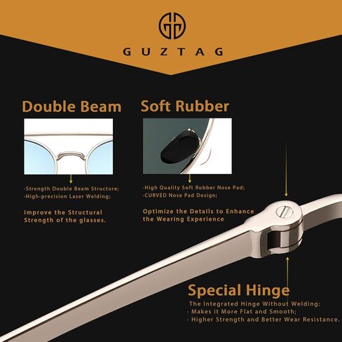Guztag Aviator Aviator نظارات شمسية للرجال - حماية UV العدسة السوداء - الموضة Retro للجنسين G8259 in Kuwait