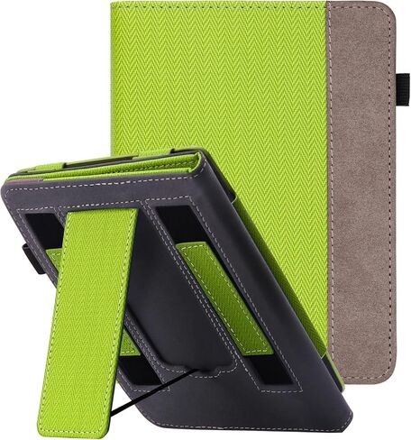 حافظة WALNEW بحامل لجهاز Kindle Paperwhite الجيل الثاني عشر الجديد كليًا مقاس 7 بوصات (إصدار 2024) وإصدار Kindle Colorsoft Signature Edition، وغطاء من جلد البولي يوريثان مع شريطين لليدين مع خاصية الاستيقاظ/السكون التلقائي (أخضر نعناعي) in Kuwait