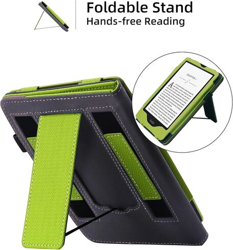 حافظة WALNEW بحامل لجهاز Kindle Paperwhite الجيل الثاني عشر الجديد كليًا مقاس 7 بوصات (إصدار 2024) وإصدار Kindle Colorsoft Signature Edition، وغطاء من جلد البولي يوريثان مع شريطين لليدين مع خاصية الاستيقاظ/السكون التلقائي (أخضر نعناعي) in Kuwait