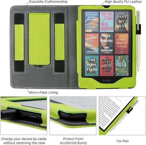 حافظة WALNEW بحامل لجهاز Kindle Paperwhite الجيل الثاني عشر الجديد كليًا مقاس 7 بوصات (إصدار 2024) وإصدار Kindle Colorsoft Signature Edition، وغطاء من جلد البولي يوريثان مع شريطين لليدين مع خاصية الاستيقاظ/السكون التلقائي (أخضر نعناعي) in Kuwait