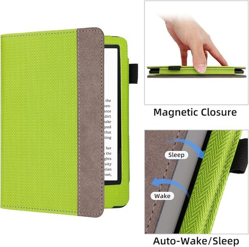 حافظة WALNEW بحامل لجهاز Kindle Paperwhite الجيل الثاني عشر الجديد كليًا مقاس 7 بوصات (إصدار 2024) وإصدار Kindle Colorsoft Signature Edition، وغطاء من جلد البولي يوريثان مع شريطين لليدين مع خاصية الاستيقاظ/السكون التلقائي (أخضر نعناعي) in Kuwait