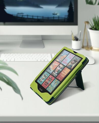 حافظة WALNEW بحامل لجهاز Kindle Paperwhite الجيل الثاني عشر الجديد كليًا مقاس 7 بوصات (إصدار 2024) وإصدار Kindle Colorsoft Signature Edition، وغطاء من جلد البولي يوريثان مع شريطين لليدين مع خاصية الاستيقاظ/السكون التلقائي (أخضر نعناعي) in Kuwait