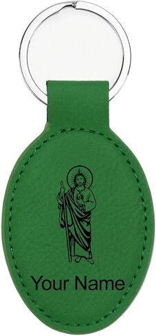 LaserGram Oval Keychain, Saint Jude, Personalized Engraving Included (Green) in Kuwait