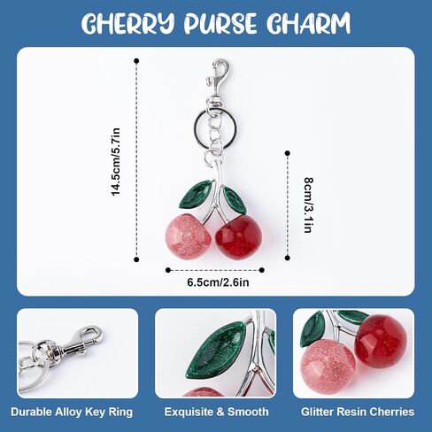 Cherry Bag Charm with Key Ring, Cherry Keychain Purse Charm for Handbags Cute Key Chains Accessories for Women in Saudi Arabia