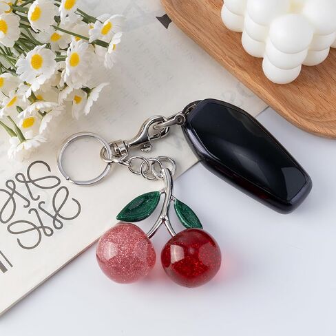 Cherry Bag Charm with Key Ring, Cherry Keychain Purse Charm for Handbags Cute Key Chains Accessories for Women in Saudi Arabia