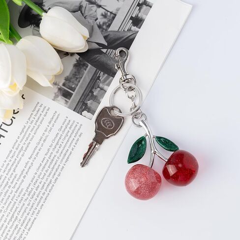 Cherry Bag Charm with Key Ring, Cherry Keychain Purse Charm for Handbags Cute Key Chains Accessories for Women in Saudi Arabia
