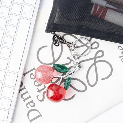 Cherry Bag Charm with Key Ring, Cherry Keychain Purse Charm for Handbags Cute Key Chains Accessories for Women in Saudi Arabia
