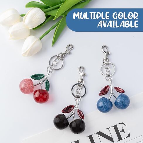 Cherry Bag Charm with Key Ring, Cherry Keychain Purse Charm for Handbags Cute Key Chains Accessories for Women in Saudi Arabia