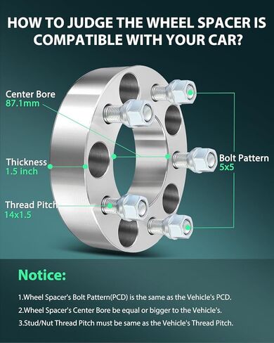 SCITOO 4Pcs Wheel Spacers 1.5 inch 5x5 Bore 87.1mm Studs 14x1.5 5 Lug Wheel Spacers Adapters Fit for for Chevrolet Tahoe for Chevrolet C1500 C1500 Suburban Express 1500 in Saudi Arabia
