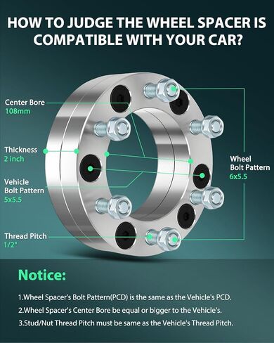 SCITOO 4Pcs 5x5.5 to 6x5.5 Wheel Adapters 2 inch Bore 108mm Studs 1/2" 5 Lug Wheel Spacers No Hubcentric Fit for Ford E-150 2003-2006,for Ford E-150 Club Wagon 2003-2005 in Saudi Arabia
