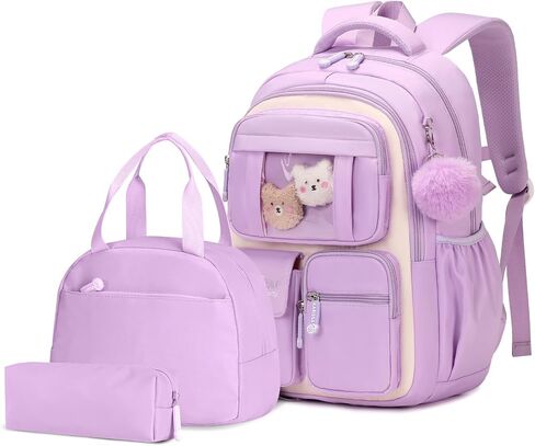 حقيبة ظهر للبنات مع صندوق الغداء 3pcs ، حقيبة مدرسية Kawaii لمدرسة Kid Electary Middle ، وحقيبة الكتب المحمولة اللطيفة متعددة الجيبات خفيفة الوزن ، وردي in Saudi Arabia