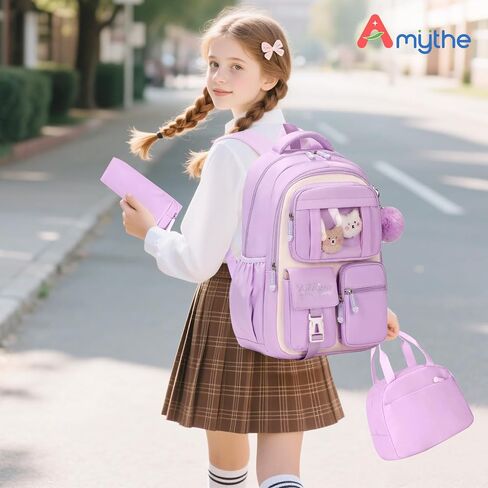 حقيبة ظهر للبنات مع صندوق الغداء 3pcs ، حقيبة مدرسية Kawaii لمدرسة Kid Electary Middle ، وحقيبة الكتب المحمولة اللطيفة متعددة الجيبات خفيفة الوزن ، وردي in Saudi Arabia