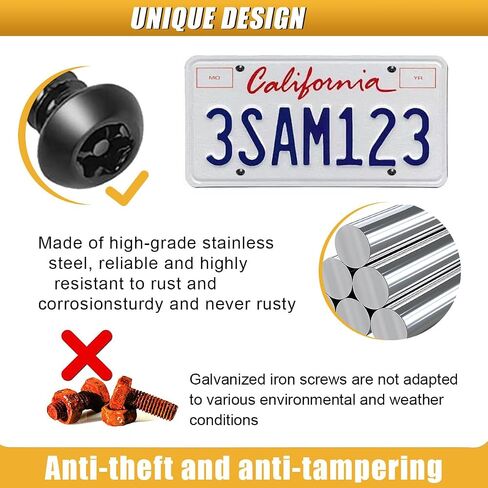 Anti Theft Car License Plate Screws, M6 (1/4") Stainless Steel Tag Plate Fastener Bolt, Rustproof Tamper Proof License Frame Cover Mounting Hardware for Front Rear Frame Holder (Black, 8Sets) in Saudi Arabia