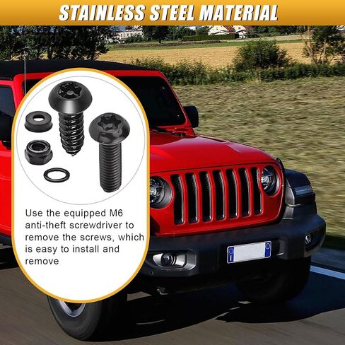 Anti Theft Car License Plate Screws, M6 (1/4") Stainless Steel Tag Plate Fastener Bolt, Rustproof Tamper Proof License Frame Cover Mounting Hardware for Front Rear Frame Holder (Black, 8Sets) in Saudi Arabia