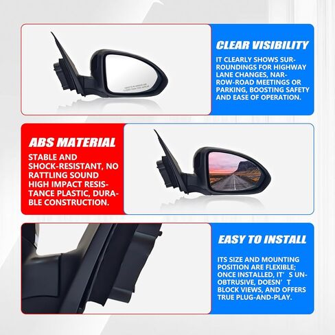 مجموعة مرآة جانبية للركاب الأيمن مع زجاج الطاقة المتوافق مع 2011-2016 Chevy Cruze سيدان/هاتشباك مع استبدال إشارة الدوران مع GM1321420 95186710 (3Pins Passenger الجانب الأيمن) in Kuwait