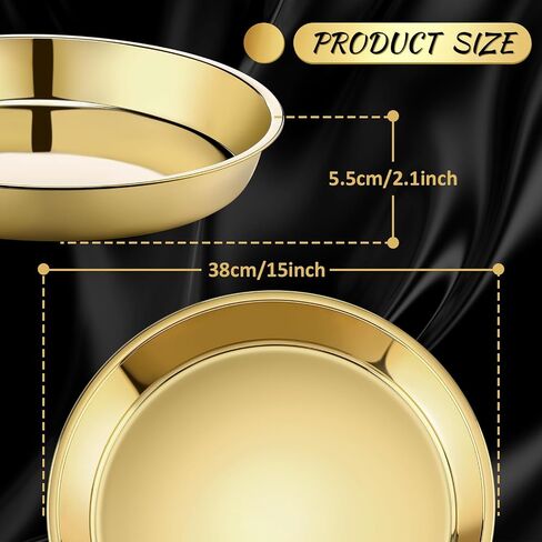 Thenshop 3 Pcs 15 Inch Gold Round Serving Tray Stainless Steel Circle Decorative Vanity Gold Plate Metal Jewelry Makeup Organizer Dishes for Gift Wedding Coffee Table Bathroom Dessert Christmas in Kuwait