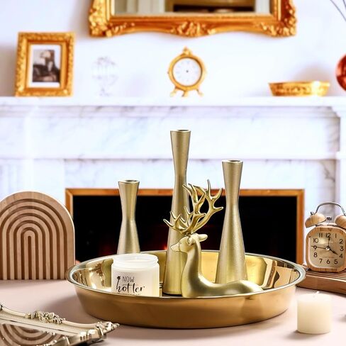 Thenshop 3 Pcs 15 Inch Gold Round Serving Tray Stainless Steel Circle Decorative Vanity Gold Plate Metal Jewelry Makeup Organizer Dishes for Gift Wedding Coffee Table Bathroom Dessert Christmas in Kuwait