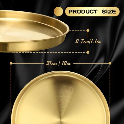 Thenshop 3 Pcs 15 Inch Gold Round Serving Tray Stainless Steel Circle Decorative Vanity Gold Plate Metal Jewelry Makeup Organizer Dishes for Gift Wedding Coffee Table Bathroom Dessert Christmas in Kuwait